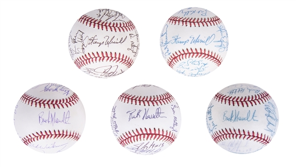 Lot of (5) New York Yankees Team Signed Baseball Run from 1990-1995 Including Derek Jeter and Mariano Rivera Debut Season (JSA Auction LOA)